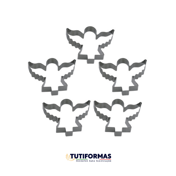 Aro Cortador Petit Four Natalino Anjo C/ Pé (INOX) – 5 Peças
