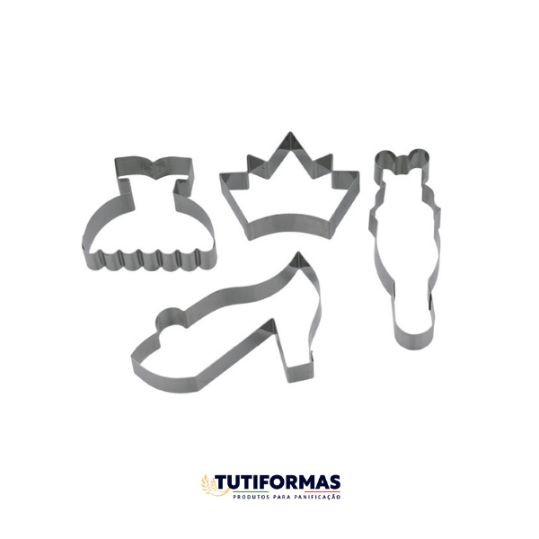 Jogo Aro Cortador Petit Four Princesas (INOX) C/ 4 pçs