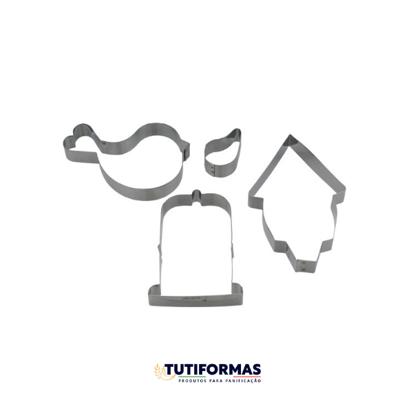 Jogo Aro Cortador Petit Four Passaro (INOX) C/ 4 pçs